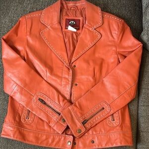 Stylish Orange Leather Jacket for Women Marc Mattis Medium